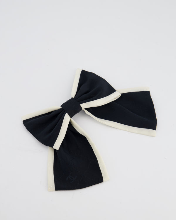 Chanel Black & White Bow Hair Clip with Logo Detail