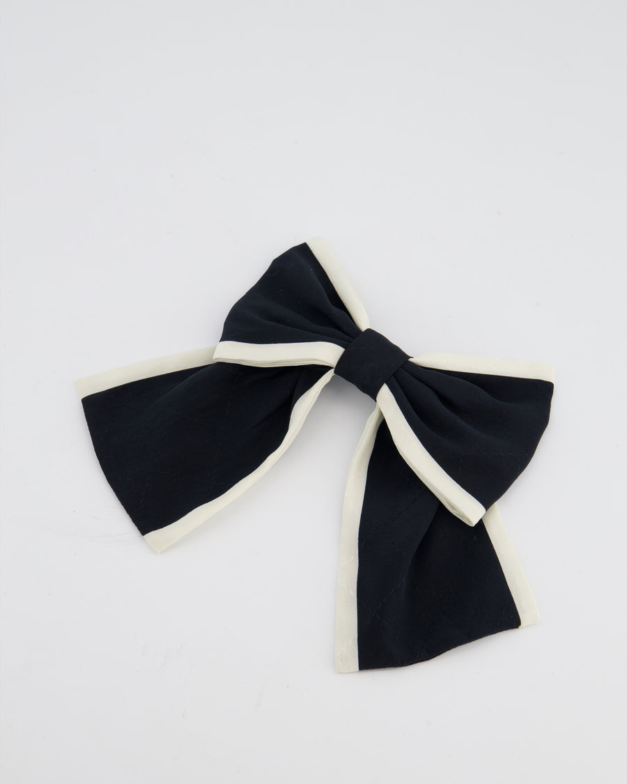 Chanel Black & White Bow Hair Clip with Logo Detail