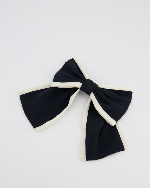 Chanel Black & White Bow Hair Clip with Logo Detail