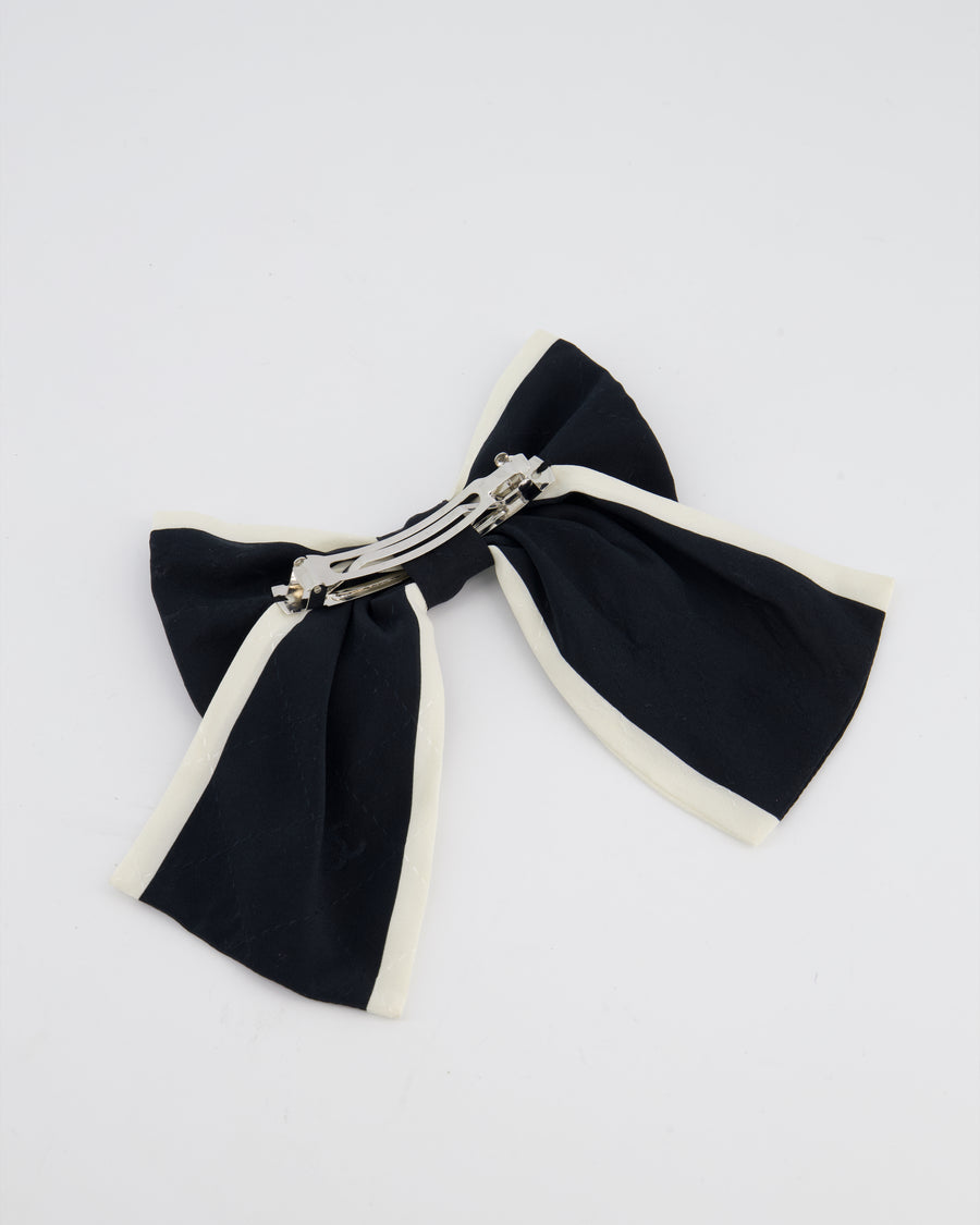 Chanel Black & White Bow Hair Clip with Logo Detail