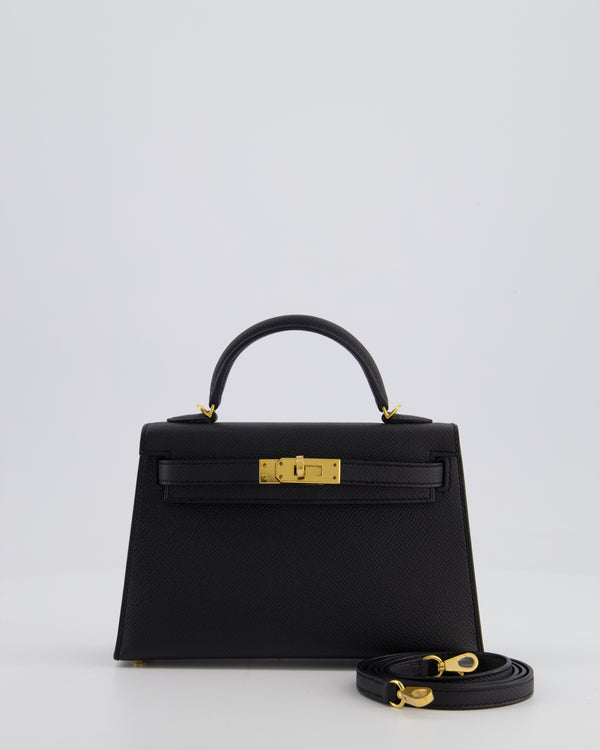 *HOT* Hermès Mini Kelly II 20 Bag In Noir Epsom Leather with Gold Hardware