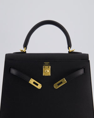 *HOT* Hermès Kelly 25 Sellier Bag in Noir Epsom Leather with Gold Hardware