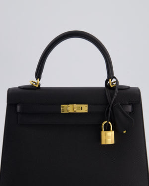 *HOT* Hermès Kelly 25 Sellier Bag in Noir Epsom Leather with Gold Hardware