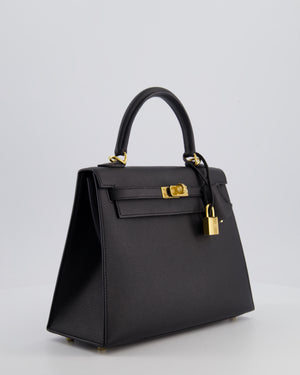 *HOT* Hermès Kelly 25 Sellier Bag in Noir Epsom Leather with Gold Hardware