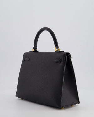 *HOT* Hermès Kelly 25 Sellier Bag in Noir Epsom Leather with Gold Hardware