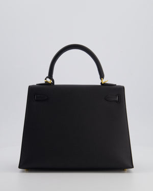 *HOT* Hermès Kelly 25 Sellier Bag in Noir Epsom Leather with Gold Hardware