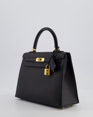 *HOT* Hermès Kelly 25 Sellier Bag in Noir Epsom Leather with Gold Hardware