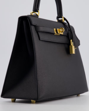 *HOT* Hermès Kelly 25 Sellier Bag in Noir Epsom Leather with Gold Hardware
