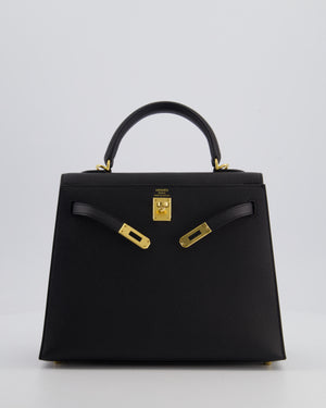 *HOT* Hermès Kelly 25 Sellier Bag in Noir Epsom Leather with Gold Hardware