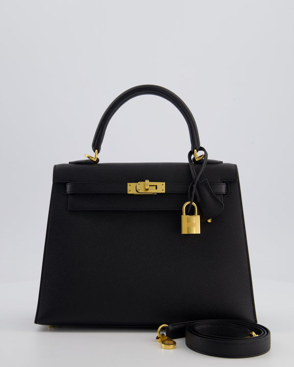 *HOT* Hermès Kelly 25 Sellier Bag in Noir Epsom Leather with Gold Hardware