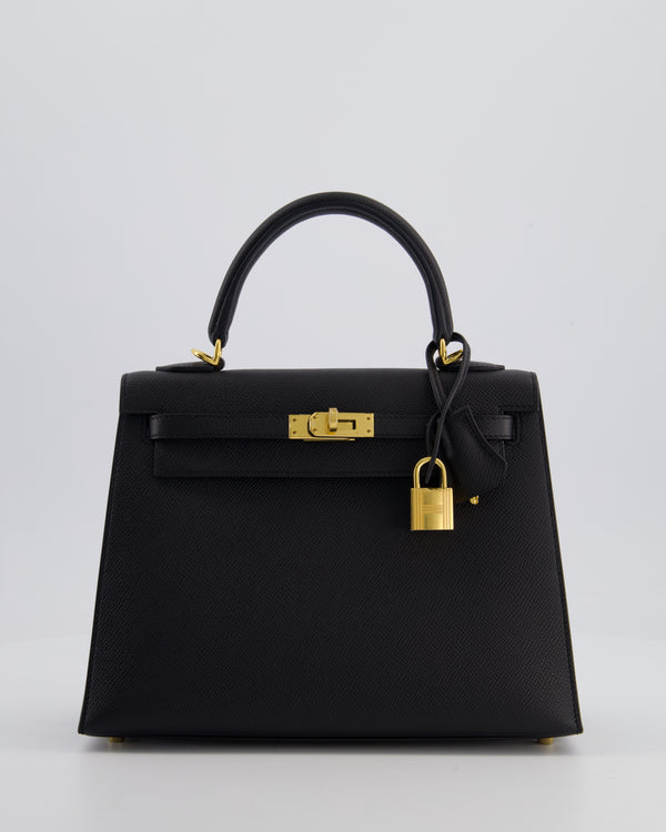 *HOT* Hermès Kelly 25 Sellier Bag in Noir Epsom Leather with Gold Hardware