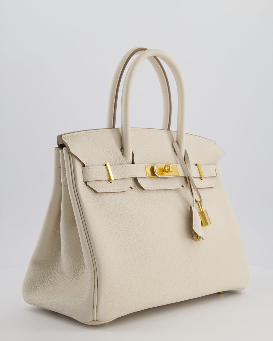 *RARE* Hermès Birkin 30 Retourne Bag in Craie Togo Leather with Gold Hardware