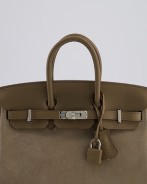 *SUPER RARE* Hermès Birkin 25 Grizzly Retourne Bag in Gris Caillou and Etoupe Swift Leather with Palladium Hardware