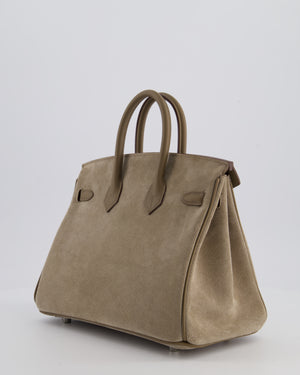 *SUPER RARE* Hermès Birkin 25 Grizzly Retourne Bag in Gris Caillou and Etoupe Swift Leather with Palladium Hardware
