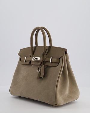*SUPER RARE* Hermès Birkin 25 Grizzly Retourne Bag in Gris Caillou and Etoupe Swift Leather with Palladium Hardware