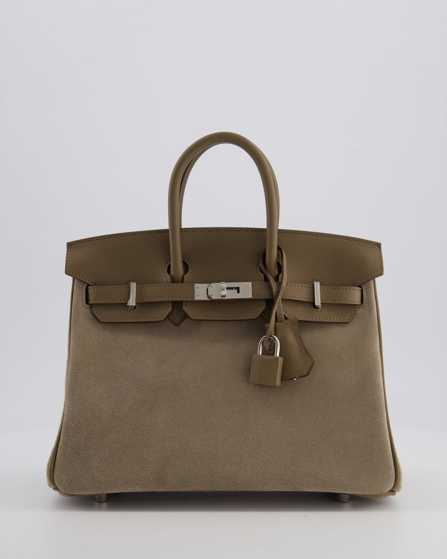 *SUPER RARE* Hermès Birkin 25 Grizzly Retourne Bag in Gris Caillou and Etoupe Swift Leather with Palladium Hardware