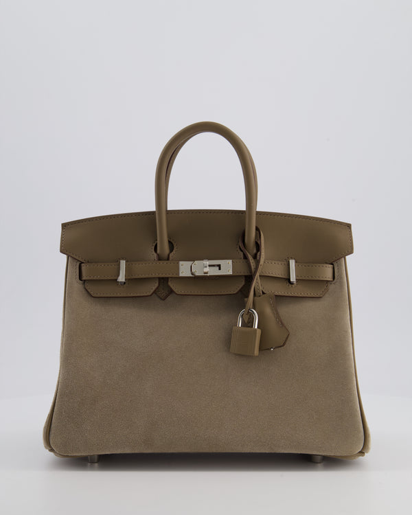 *SUPER RARE* Hermès Birkin 25 Grizzly Retourne Bag in Gris Caillou and Etoupe Swift Leather with Palladium Hardware
