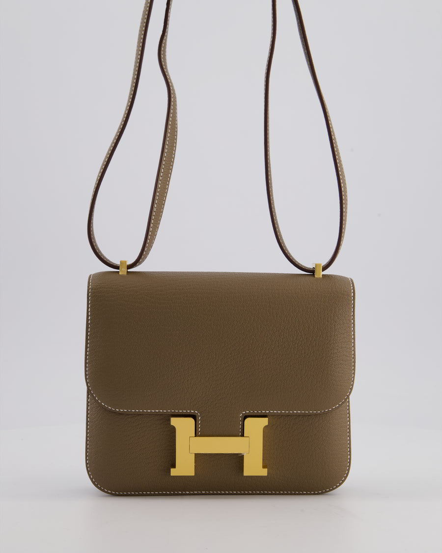 *HOT* Hermès Constance III 18 Miroir Bag in Etoupe Chèvre Mysore Leather with Gold Hardware