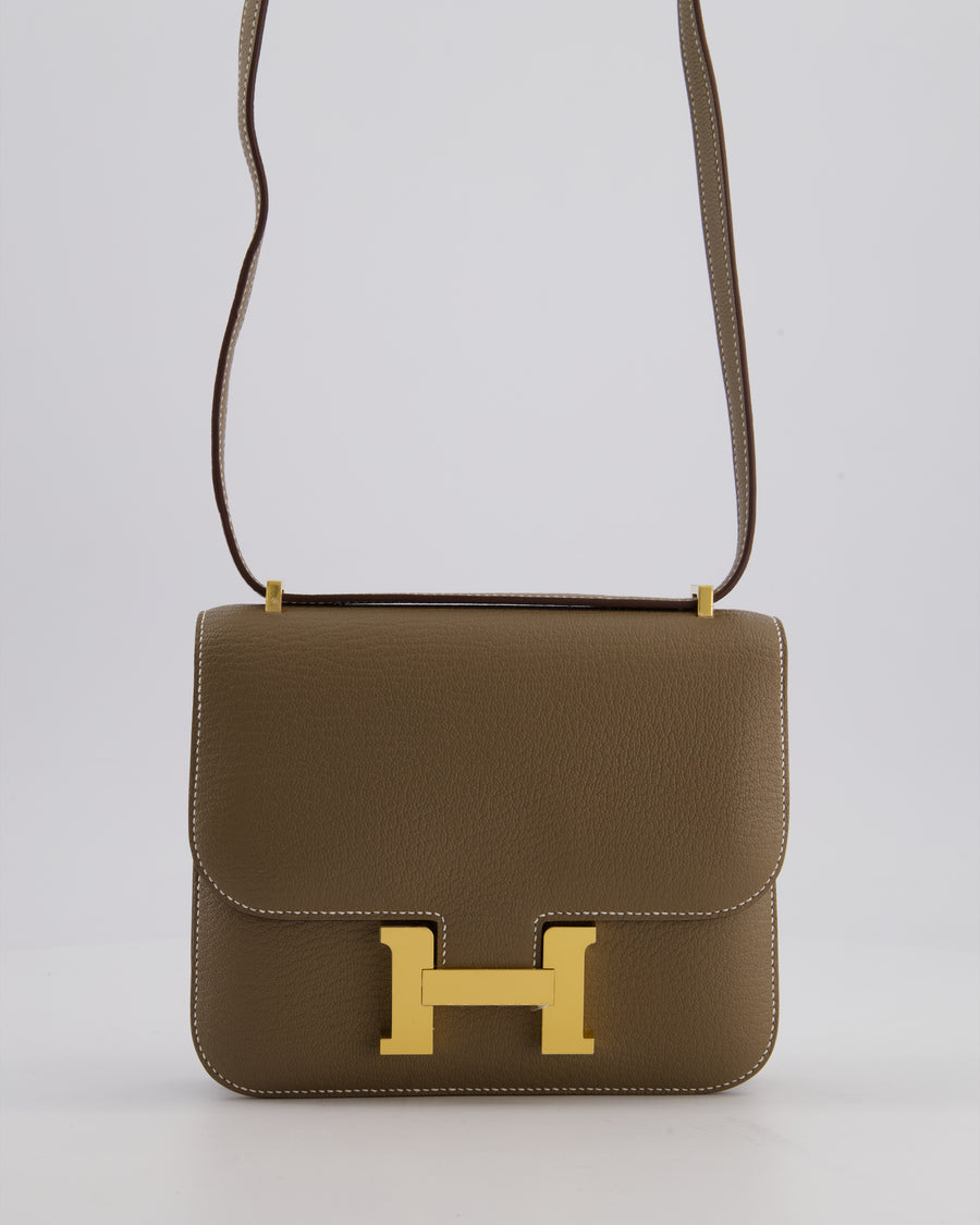 *HOT* Hermès Constance III 18 Miroir Bag in Etoupe Chèvre Mysore Leather with Gold Hardware