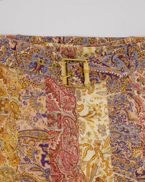 Zimmermann Orange and Brown Paisley Belted Linen Midi Skirt Size 1 (UK 10)