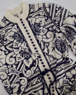 Zimmermann White and Blue Embroidered Midi Dress with Belt Size 0 (UK 8)
