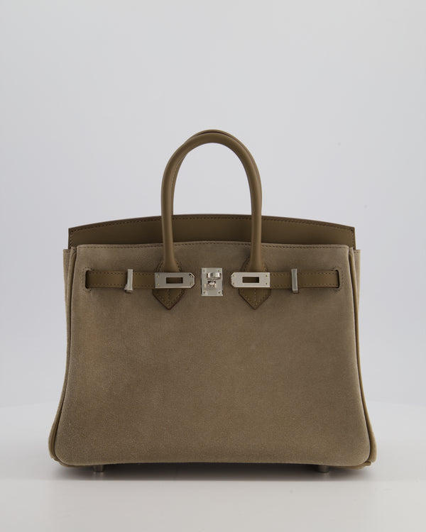*SUPER RARE* Hermès Birkin 25 Grizzly Retourne Bag in Gris Caillou and Etoupe Swift Leather with Palladium Hardware