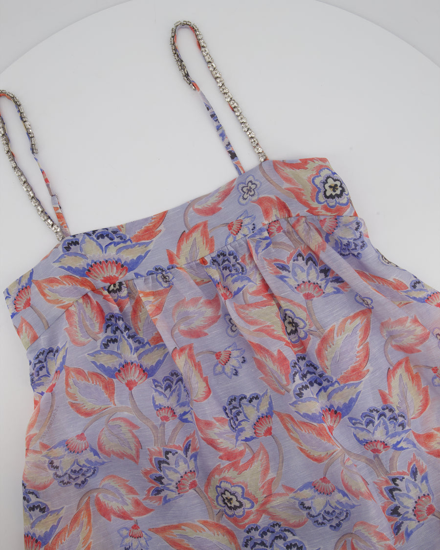 Zimmermann Blue Floral Print Maxi Dress with Embellished Straps Size 0 (UK 8)