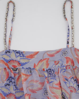 Zimmermann Blue Floral Print Maxi Dress with Embellished Straps Size 0 (UK 8)
