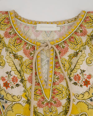 Zimmermann Laurel Floral Linen Kaftan Dress With Tie Detail Size 0 (UK 8)