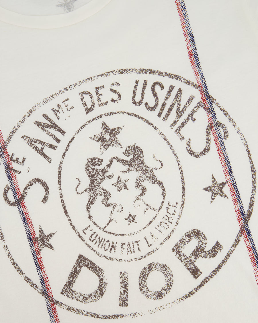 Christian Dior "St Anne Des Usines" White T-Shirt with Stripe and Logo Detail FR 36 (UK 8)