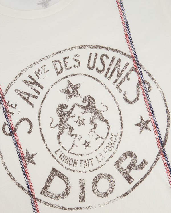 Christian Dior "St Anne Des Usines" White T-Shirt with Stripe and Logo Detail FR 36 (UK 8)
