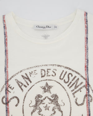 Christian Dior "St Anne Des Usines" White T-Shirt with Stripe and Logo Detail FR 36 (UK 8)