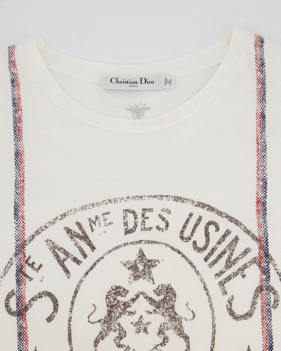 Christian Dior "St Anne Des Usines" White T-Shirt with Stripe and Logo Detail FR 36 (UK 8)