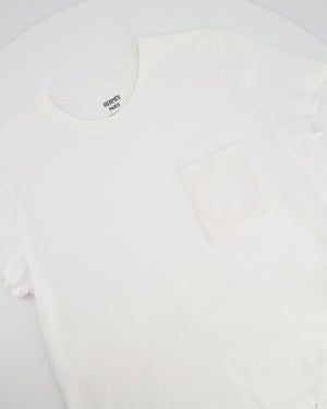 Hermes White Cotton T-Shirt with Embroidered Pocket Detail Size FR 40 (UK 12)