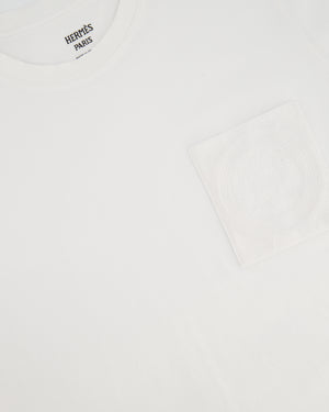 Hermes White Cotton T-Shirt with Embroidered Pocket Detail Size FR 40 (UK 12)