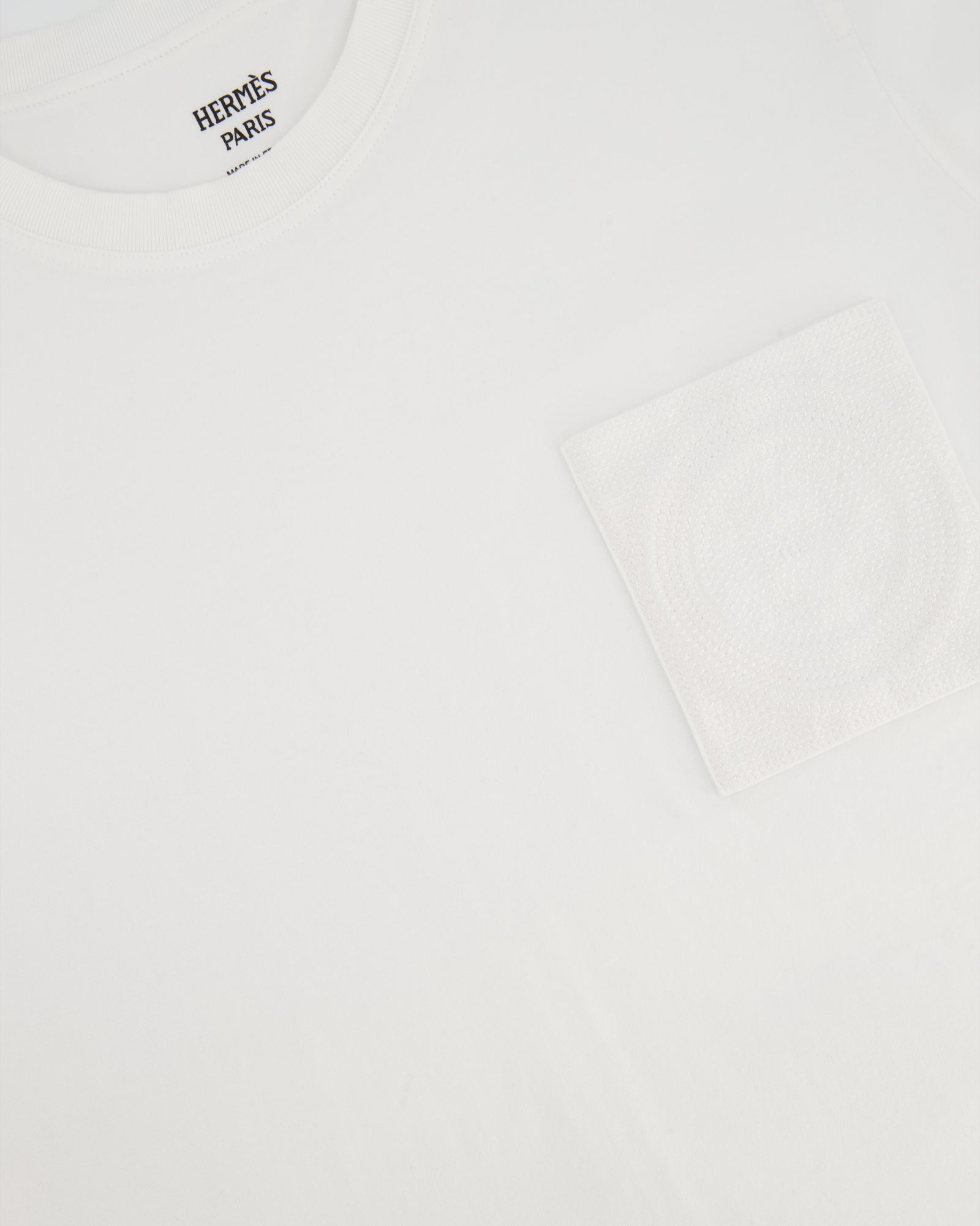 HERMES ホワイト Tシャツ 40サイズ Hermes White Cotton T-Shirt with Embroidered Pocket Detail