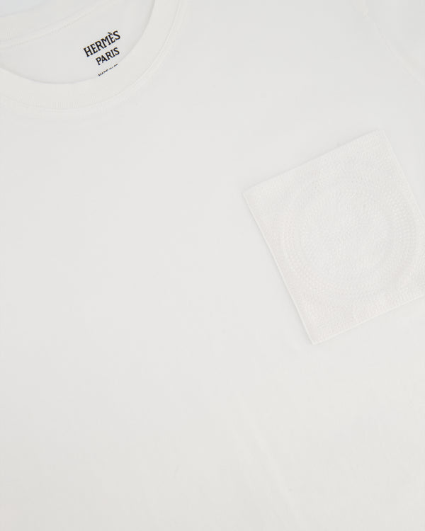 Hermes White Cotton T-Shirt with Embroidered Pocket Detail Size FR 40 (UK 12)