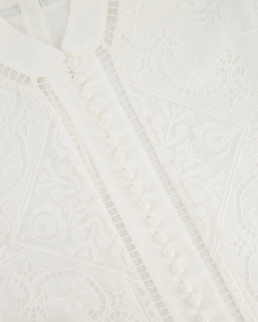 Zimmermann Laurel Lace Shirt Buttoned Dress in Ivory White Size 1 (UK 10)