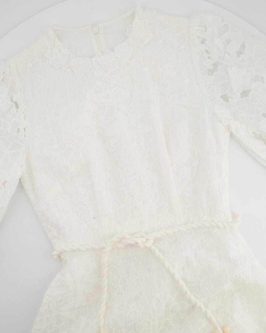 Zimmermann Lola Embroidered Ramie White Midi Dress Size 0 (UK 8)