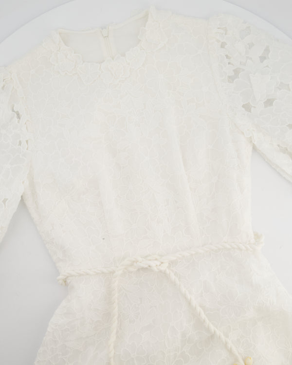 Zimmermann Lola Embroidered Ramie White Midi Dress Size 0 (UK 8)
