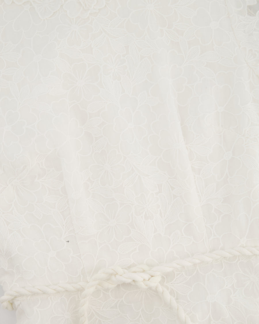 Zimmermann Lola Embroidered Ramie White Midi Dress Size 0 (UK 8)