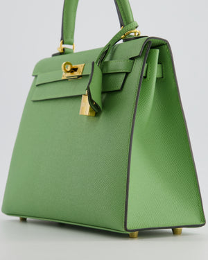 *HOT COLOUR* Hermès Kelly 25 Sellier Bag in Vert Criquet Epsom Leather with Gold Hardware
