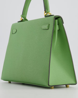 *HOT COLOUR* Hermès Kelly 25 Sellier Bag in Vert Criquet Epsom Leather with Gold Hardware