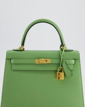 *HOT COLOUR* Hermès Kelly 25 Sellier Bag in Vert Criquet Epsom Leather with Gold Hardware