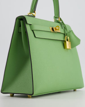 *HOT COLOUR* Hermès Kelly 25 Sellier Bag in Vert Criquet Epsom Leather with Gold Hardware
