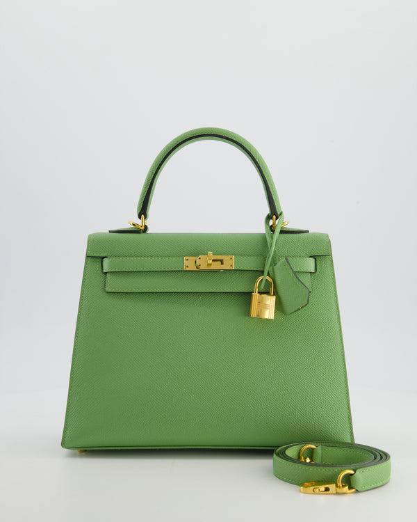 *HOT COLOUR* Hermès Kelly 25 Sellier Bag in Vert Criquet Epsom Leather with Gold Hardware