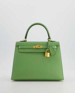 *HOT COLOUR* Hermès Kelly 25 Sellier Bag in Vert Criquet Epsom Leather with Gold Hardware