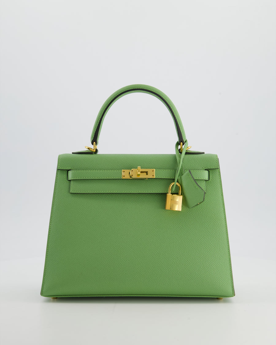 *HOT COLOUR* Hermès Kelly 25 Sellier Bag in Vert Criquet Epsom Leather with Gold Hardware