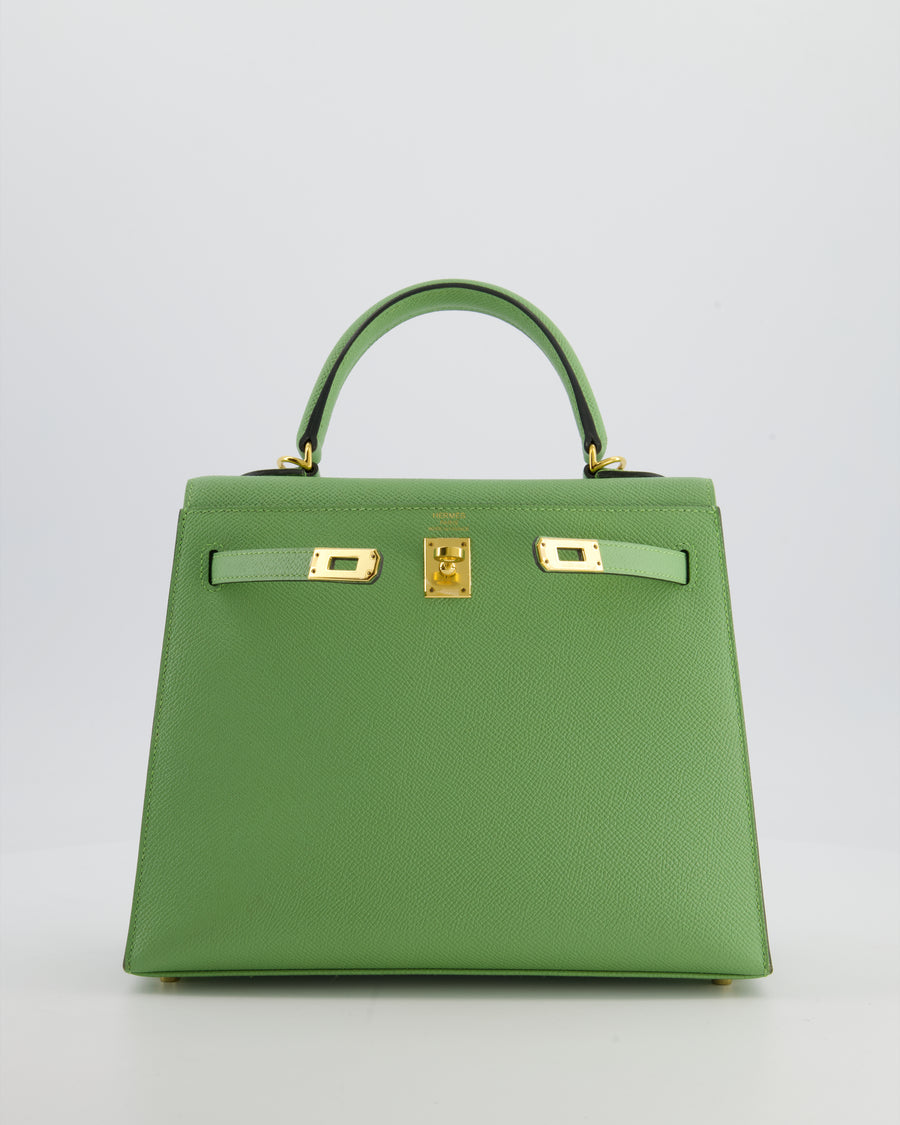 *HOT COLOUR* Hermès Kelly 25 Sellier Bag in Vert Criquet Epsom Leather with Gold Hardware
