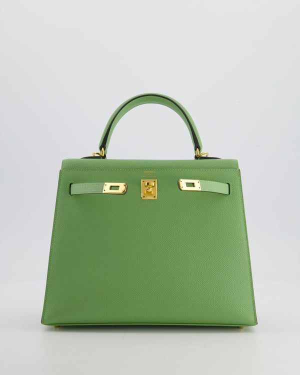 *HOT COLOUR* Hermès Kelly 25 Sellier Bag in Vert Criquet Epsom Leather with Gold Hardware
